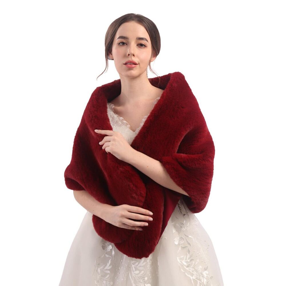 8498 Bridal Faux Fur Wrap Wedding Stole With Brooch Evening Party Warm